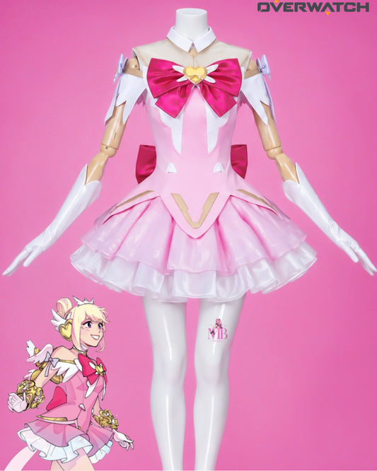 Only pink magical girl dress costume front view for Overwatch Pink Magical Girl Juno Meka Cosplay costume (costume only)