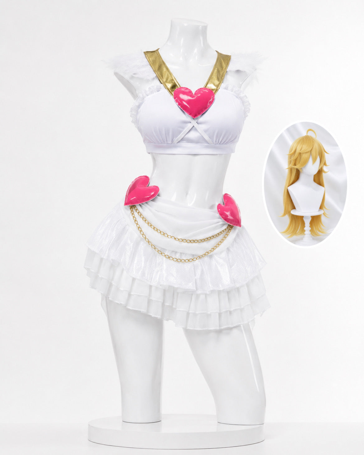 Wig angel costume with blonde wig option for Panty & stocking Anarchy Angel Form Cosplay Costume & wig