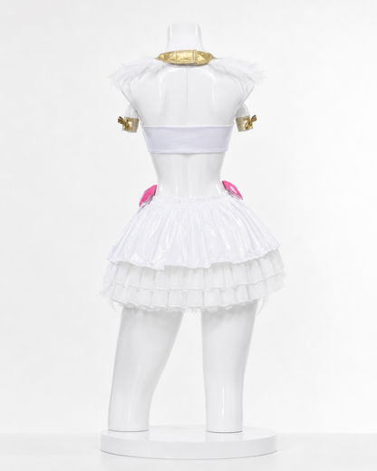 Wig white angel costume back view for Panty & stocking Anarchy Angel Form Cosplay Costume & wig