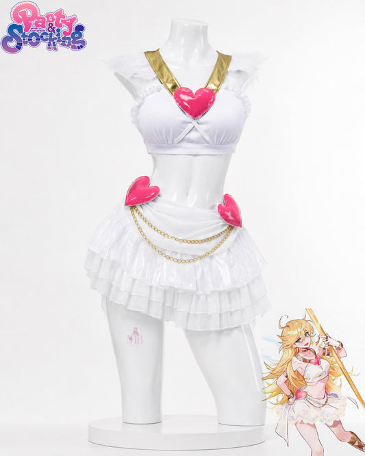 Panty & stocking Anarchy Angel Form Cosplay Costume & wig white angel costume front view with pink heart accents
