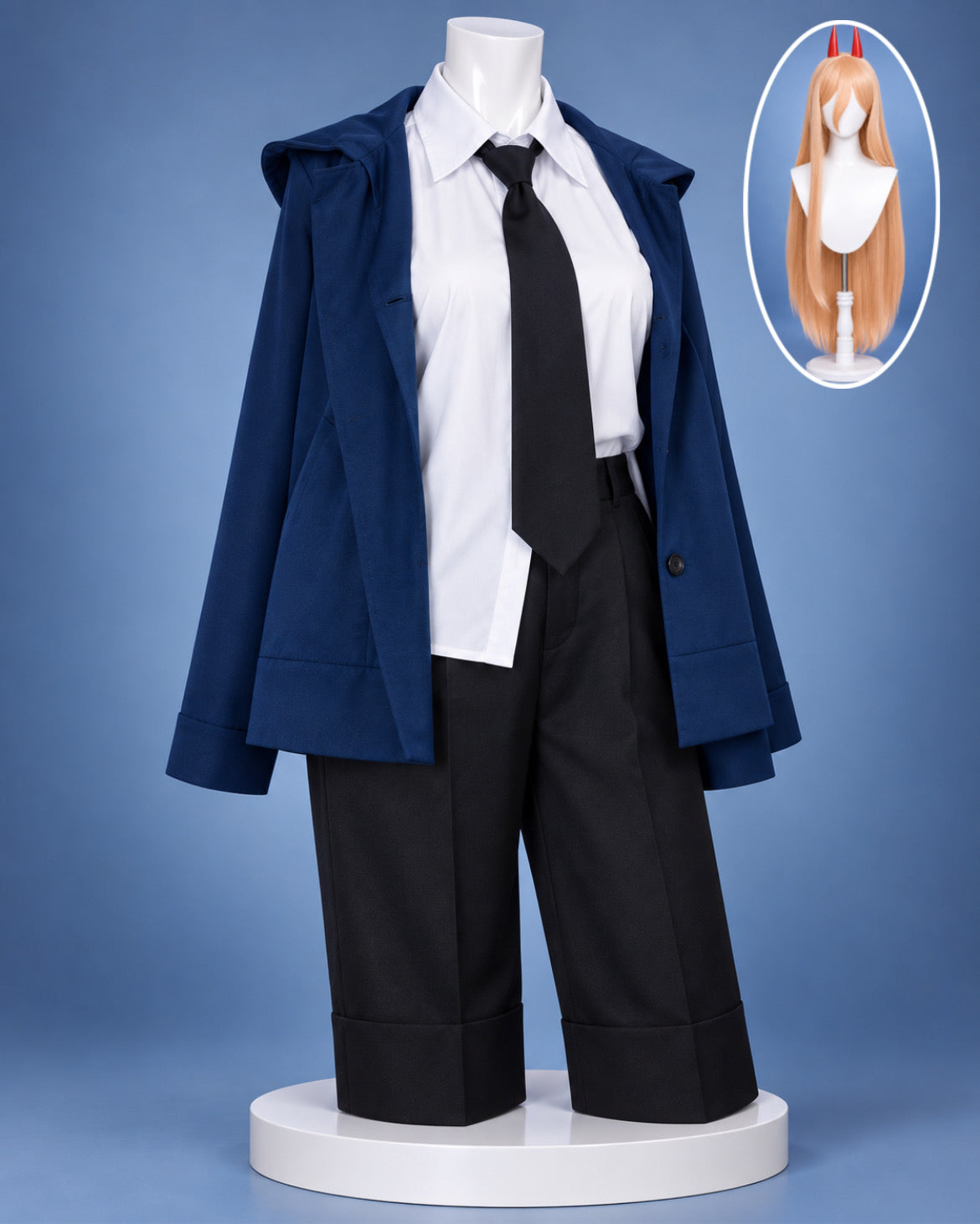 Power Chainsaw Man cosplay full set with Public Safety uniform, long character wig and red horns
