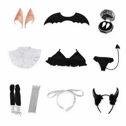 Collection of Halloween costume accessories including wings, ears, and headbands on a white background.