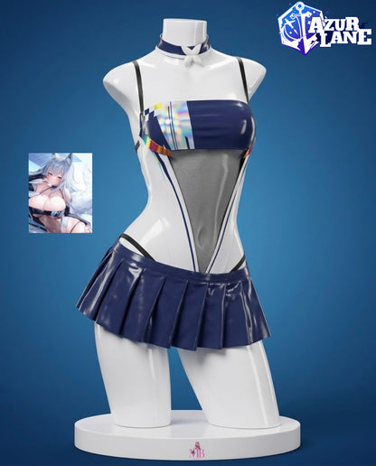 Shinano Azurlane Race Queen Cosplay costume full set navy race-queen crop top and pleated skirt front view