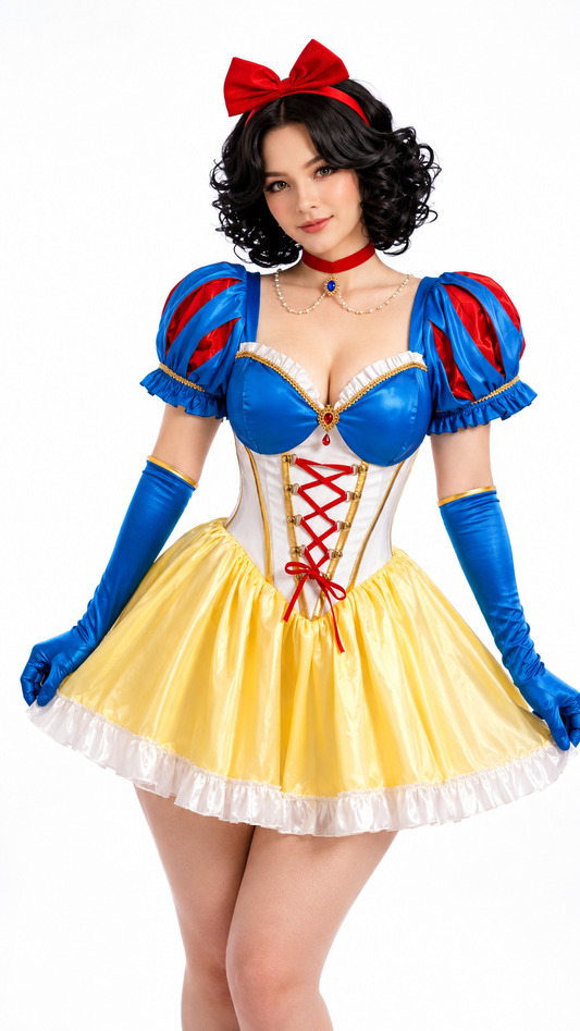 Snow White Cosplay Costume - Deluxe Gloves & Headband - model wearing Snow White dress