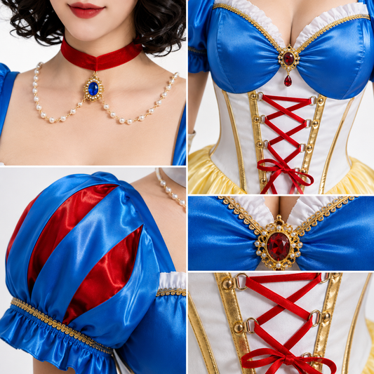 Snow White Cosplay Costume - Deluxe Gloves & Headband - Snow White costume jewellery and fabric details