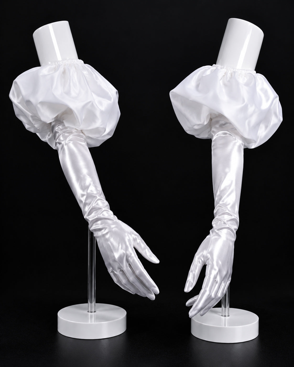 Pair of white satin puff sleeves with long gloves for the Sua Zombie Stage cosplay costume