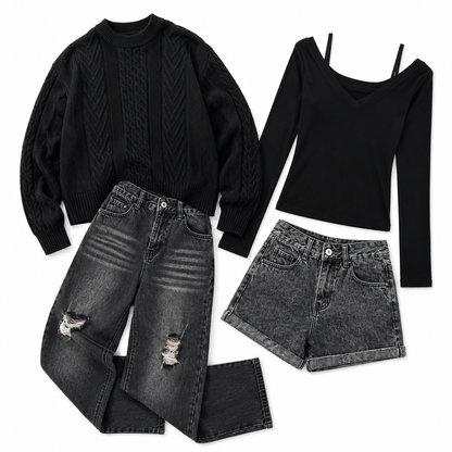     Flat lay of Andrew and Ashley cosplay outfits from The Coffin of Andy and Leyley.