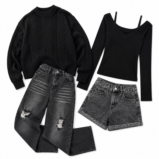     Flat lay of Andrew and Ashley cosplay outfits from The Coffin of Andy and Leyley.