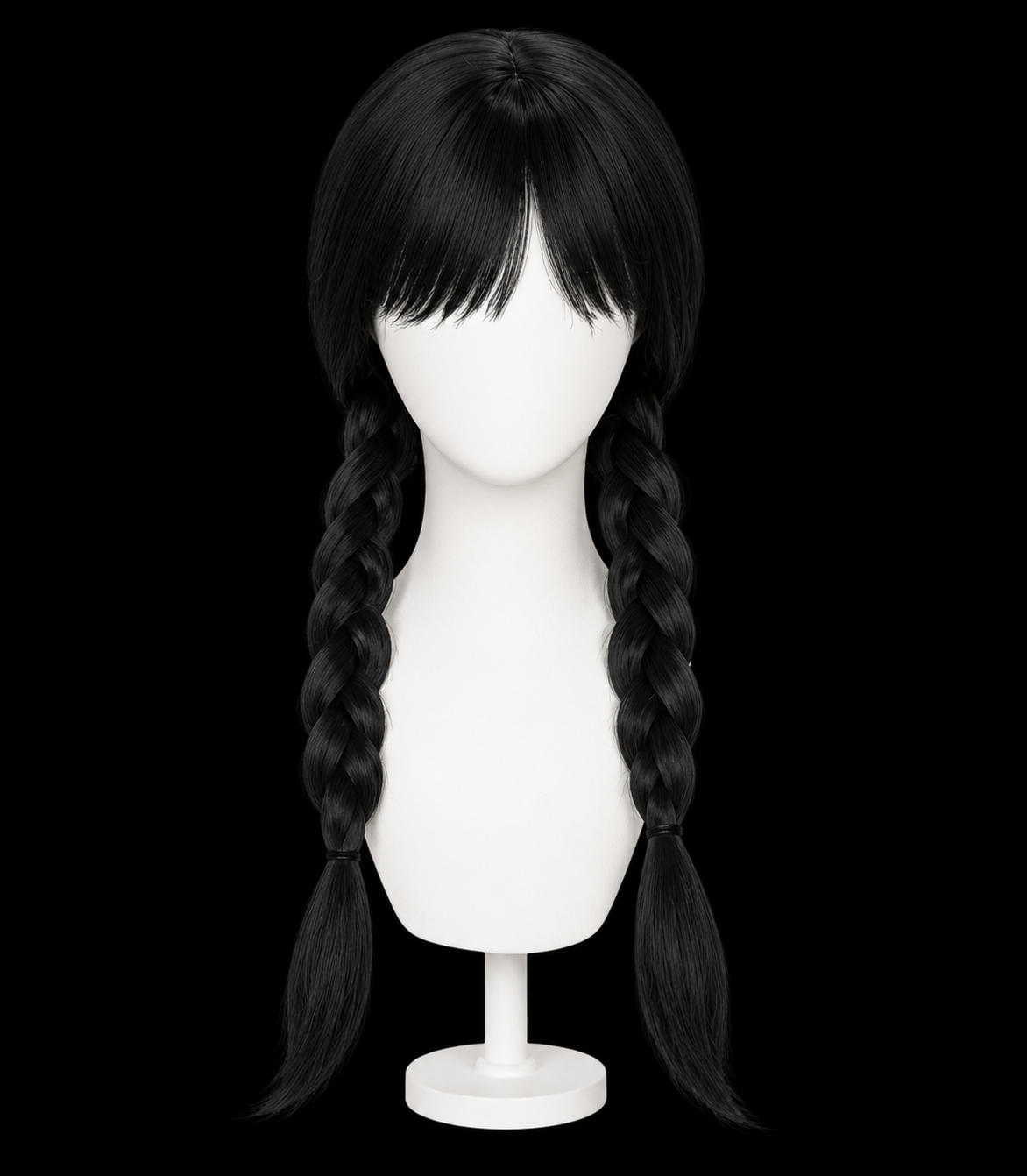 Wednesday Addams black cosplay wig with straight fringe and two long braids