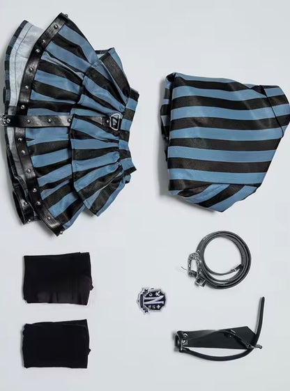 Wednesday Addams cropped Nevermore uniform cosplay set with striped jacket, ruffle skirt and accessories