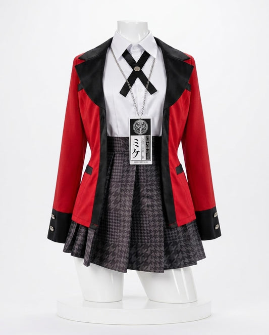 Kakegurui Hyakkaou Academy Uniform red blazer school uniform front view for Yumeko Jabami Cosplay Costume & Wig – Kakegurui Hyakkaou Academy Uniform | Halloween Outfit