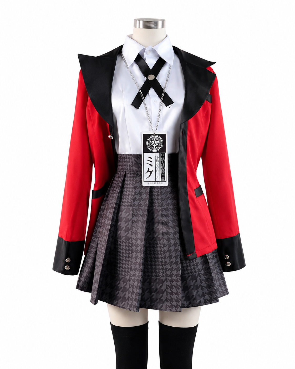 Yumeko Jabami Kakegurui Hyakkaou Academy cosplay uniform with red blazer, white shirt and pleated skirt