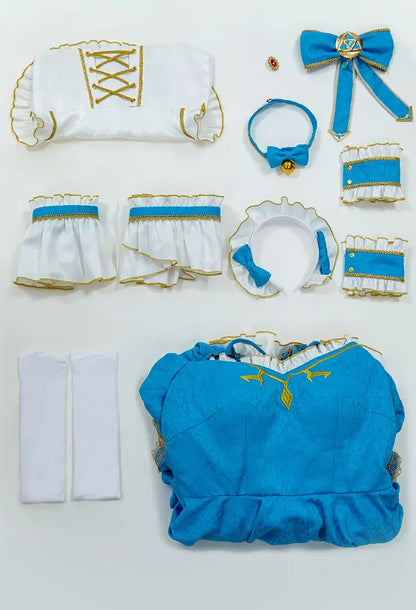 Costume included items layout for Zelda-Inspired Winter Princess Maid Cosplay Costume