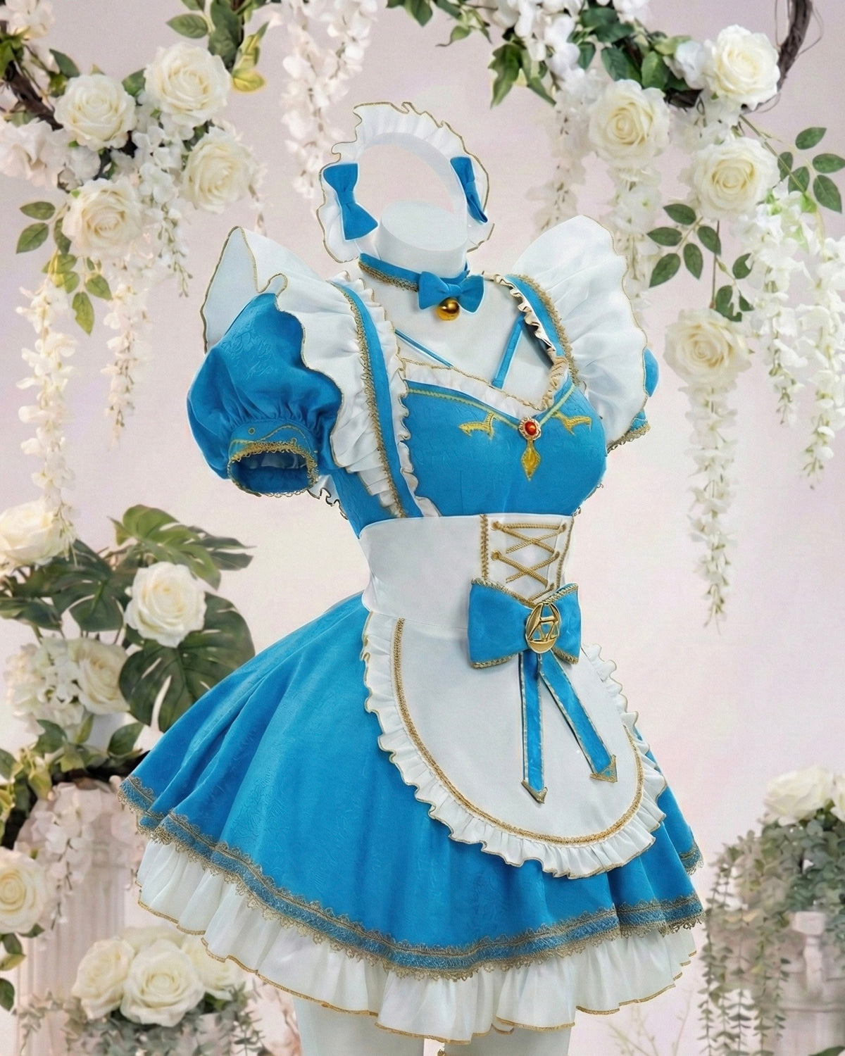 Winter princess maid costume front view for Zelda-Inspired Winter Princess Maid Cosplay Costume