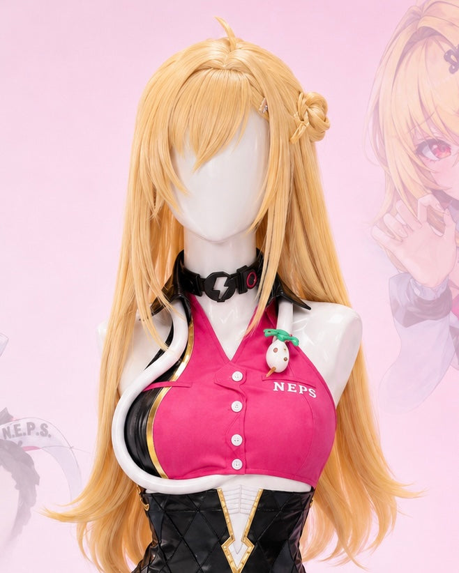 Zenless Zone Zero: Cissia Cosplay Costume - Metropolitan Order Division - blonde wig and costume mannequin display