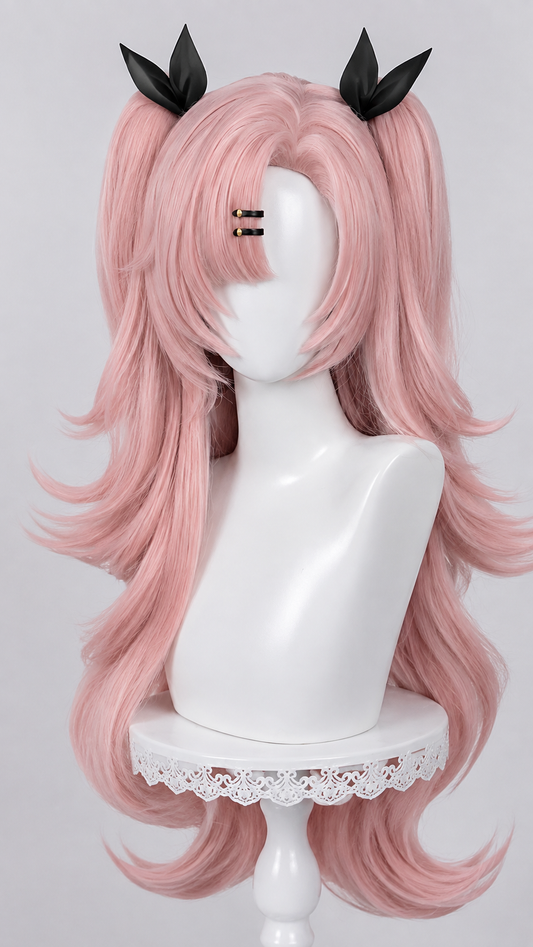 Pink nicole demara wig front view for Zenless Zone Zero Cosplay Nicole demara wig