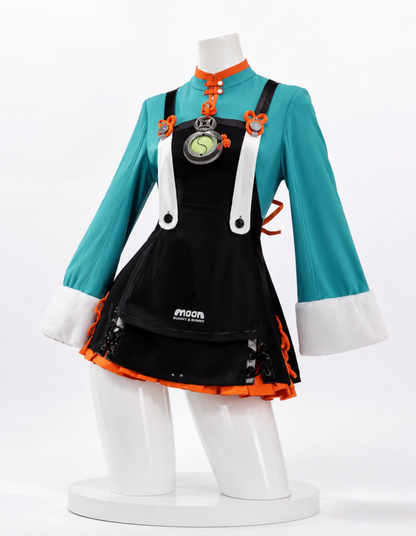 Zenless Zone Zero Zhao Cosplay Costume - ZZZ teal and black costume front view without character inset