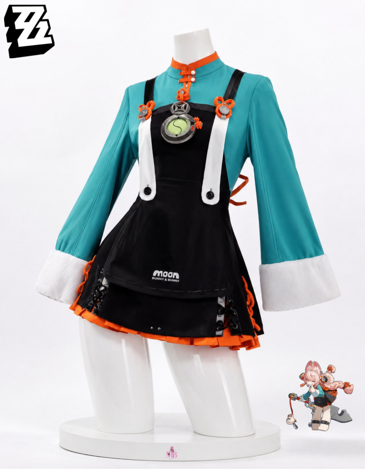 Teal jacket and black dress outfit front view for Zenless Zone Zero Zhao Cosplay Costume - ZZZ