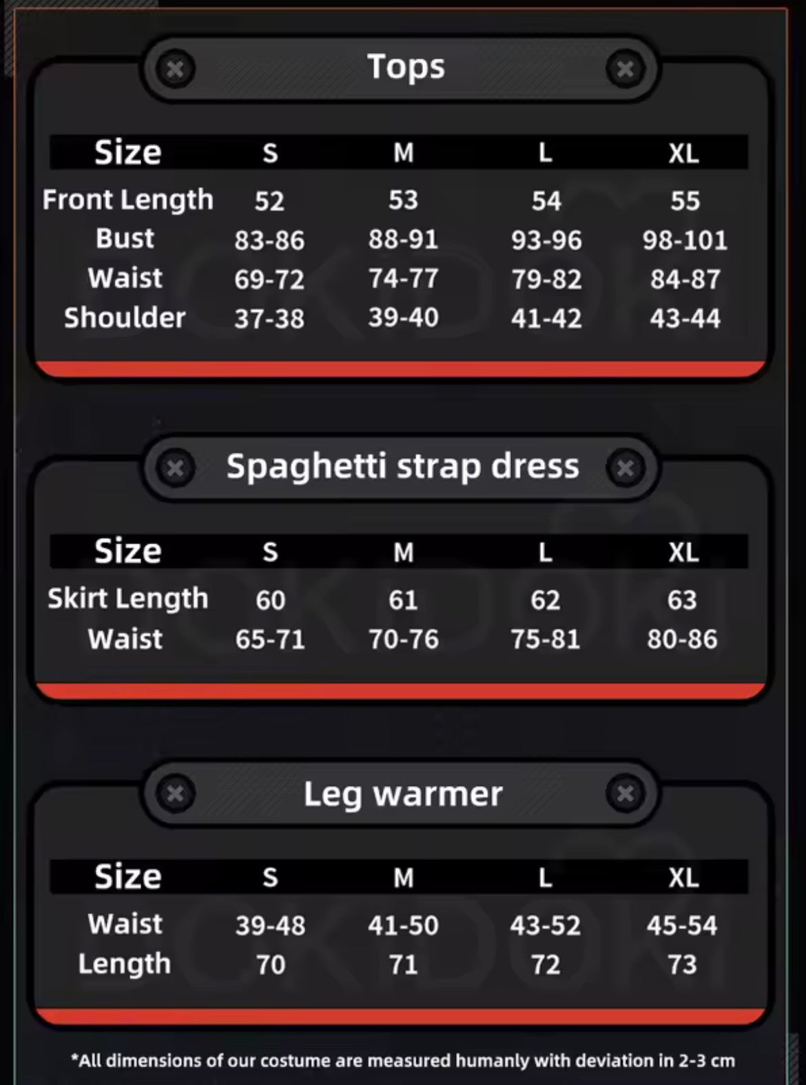 Zhao size chart MBCosplay 