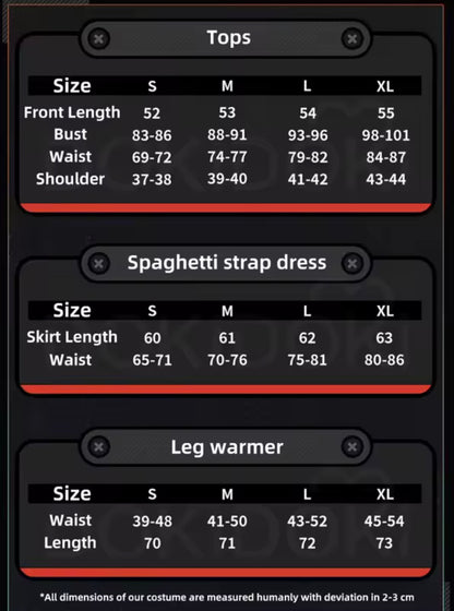 Zhao size chart MBCosplay 