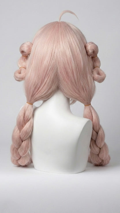 Only pale pink braided wig back view for ZZZ Yanagi / Zhao Cosplay Wig – 85cm Pale Pink Long Braids (Wig Only)