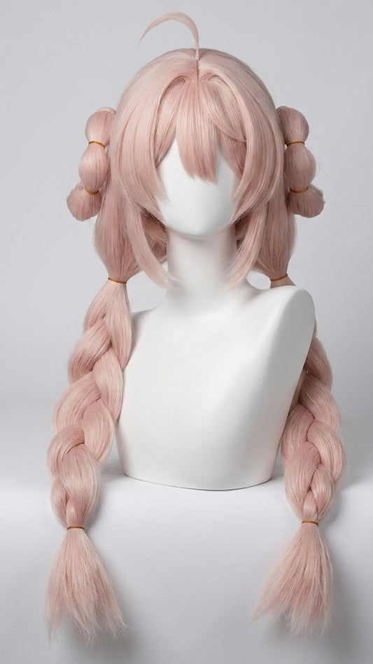 Only pale pink braided wig front view for ZZZ Yanagi / Zhao Cosplay Wig – 85cm Pale Pink Long Braids (Wig Only)